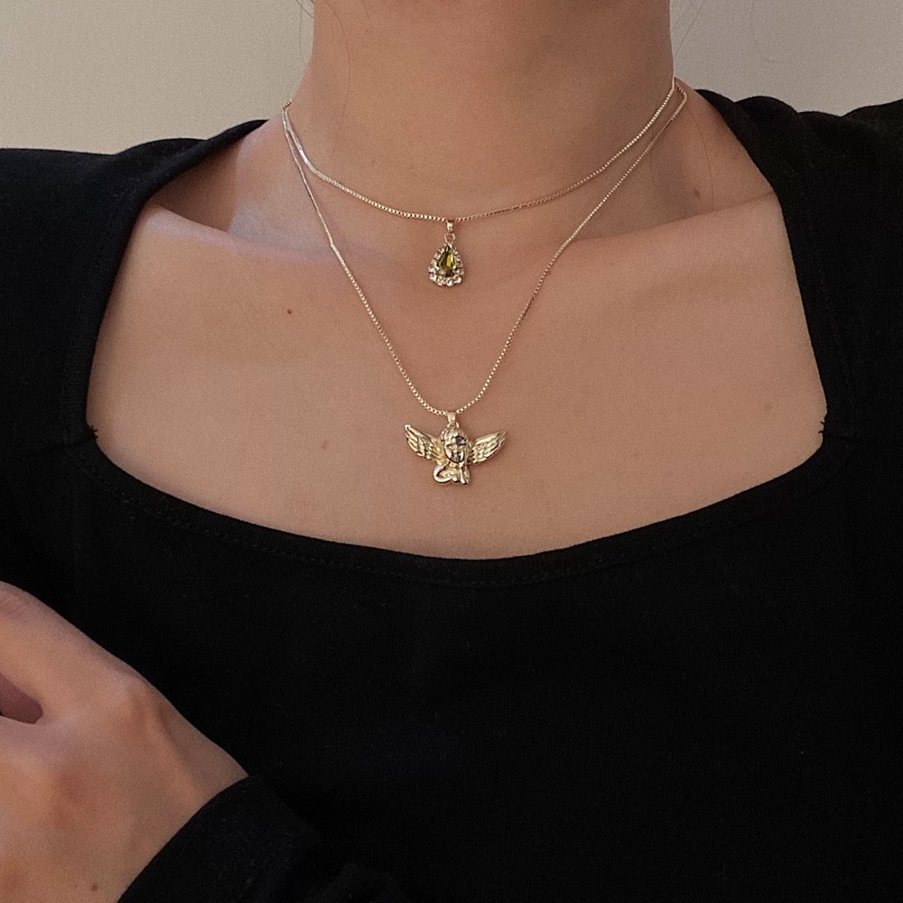 Gold Cupid necklace, baby angel necklace, cherub necklace, Kewpie pendant